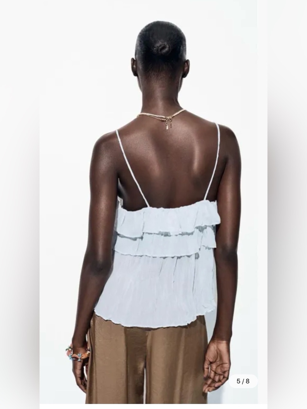 ZARA Lightweight White Ruffle Crochet-Trim Cami Top size small - Picture 6 of 10